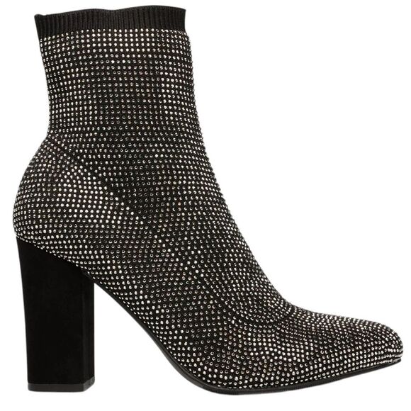 WILD PAIR size 6 medium BAYBE RHINESTONE BLOCK HEEL ANKLE BOOTS BLACK AB BLING - Picture 1 of 11